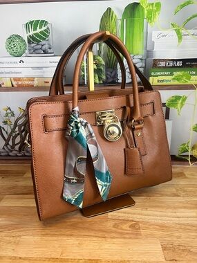 Michael Kors Hamilton Satchel in Luggage Brown with Gold Hardware